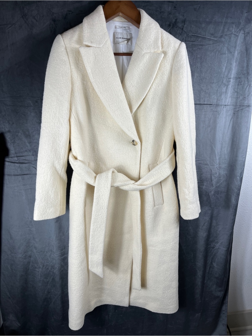Club Monaco Ivory Belted Wool Long Trench Coat Body 100% Wool Quite Luxury‎
